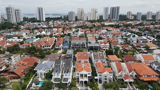 An aerial view of the houses at Mountbatten housing estate in Singapore taken by drone