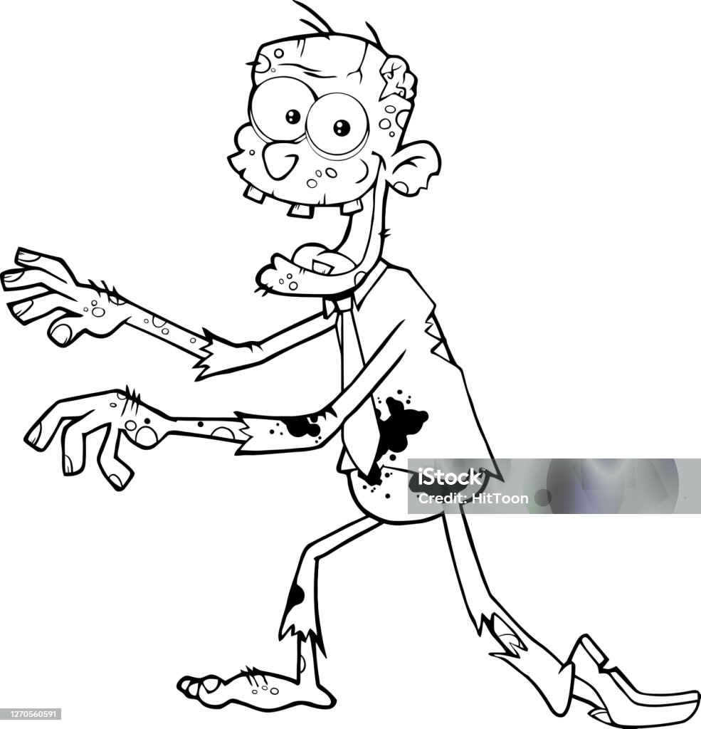 Black And White Funny Zombie Cartoon Character Walking Stock Illustration -  Download Image Now - iStock