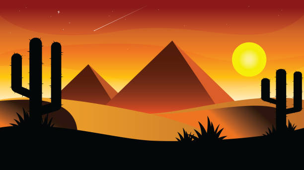 ilustraciones, imágenes clip art, dibujos animados e iconos de stock de egipto sunset cartoon flat diseño - 11981