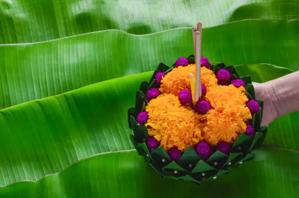 Photo of Banana leaf Krathong for Thailand full moon or Loy Krathong festival.