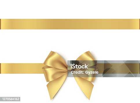 istock Decorative golden bow with horizontal ribbon isolated on white background. 1270564162