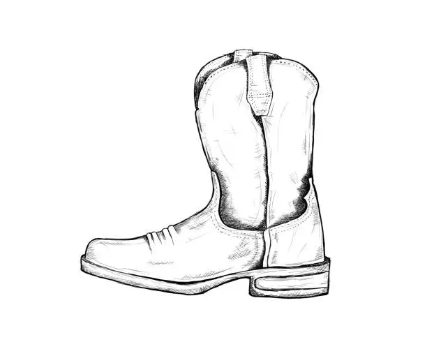 Vector illustration of cowboy boots for wild west icon sketch hand drawn illustration isolated with white background