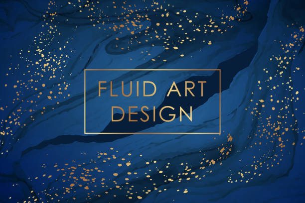 Modern luxury abstract background for business or presentation or greeting card. Background with blue liquid marble waves or fluid art in alcohol in style with golden splashes. thank-you-gold-greeting-card stock illustrations