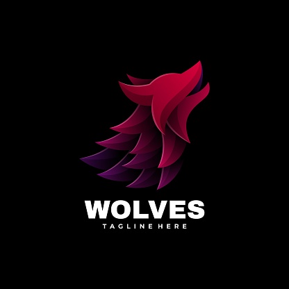 Vector Illustration Wolves Gradient Colorful Style.