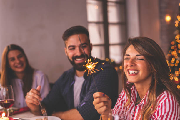 istock Friends having fun during Christmas dinner 1270567107