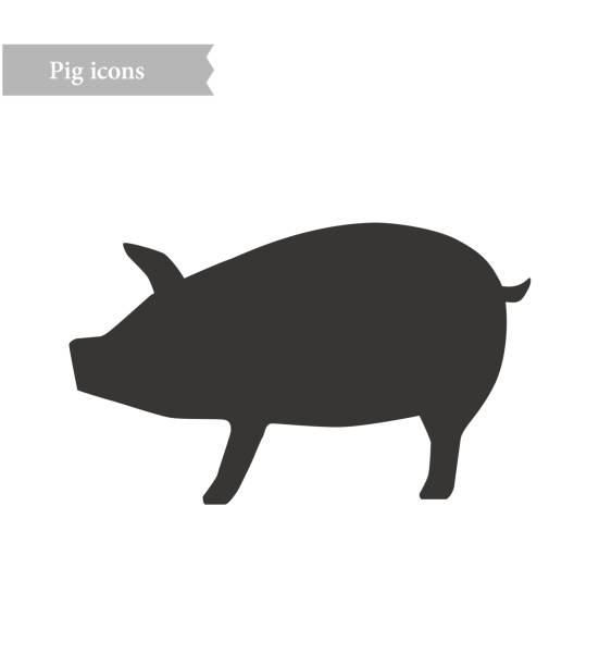 ilustrações, clipart, desenhos animados e ícones de ícone da silhueta de porco para menus de restaurantes e design de símbolos - domestic pig