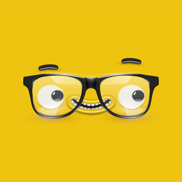 istock Cute emoticon face with eyeglasses on yellow background, vector illustration 1270571223