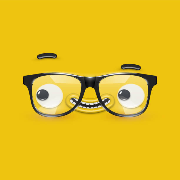 istock Cute emoticon face with eyeglasses on yellow background, vector illustration 1270571261