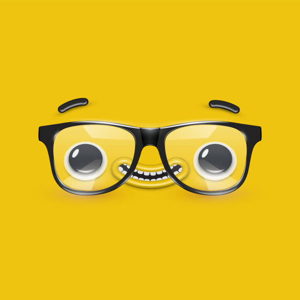 istock Cute emoticon face with eyeglasses on yellow background, vector illustration 1270571281