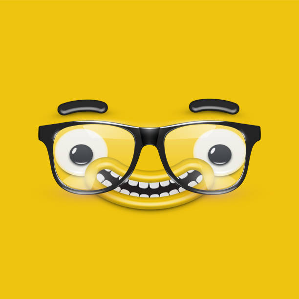 istock Cute emoticon face with eyeglasses on yellow background, vector illustration 1270571362