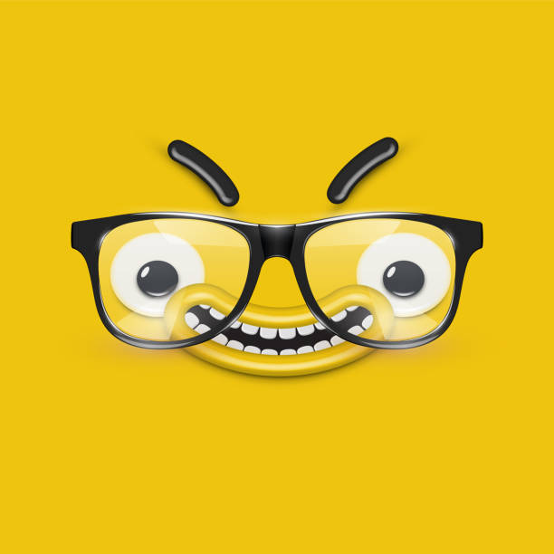 istock Cute emoticon face with eyeglasses on yellow background, vector illustration 1270571382