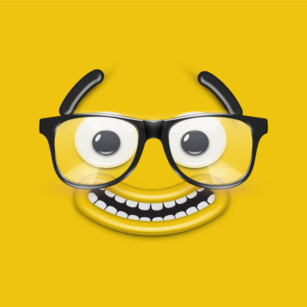 istock Cute emoticon face with eyeglasses on yellow background, vector illustration 1270571397