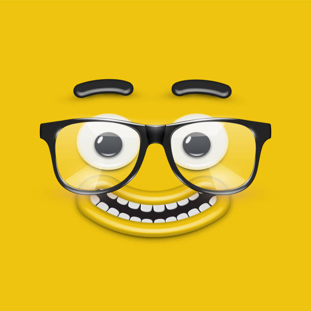 istock Cute emoticon face with eyeglasses on yellow background, vector illustration 1270571404
