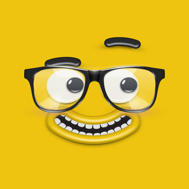 istock Cute emoticon face with eyeglasses on yellow background, vector illustration 1270571439