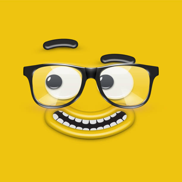 istock Cute emoticon face with eyeglasses on yellow background, vector illustration 1270571453