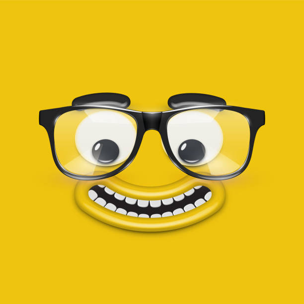 istock Cute emoticon face with eyeglasses on yellow background, vector illustration 1270571475