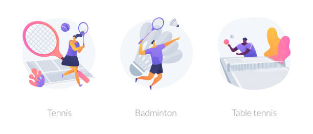 Racket sport abstract concept vector illustrations. Racket sport abstract concept vector illustration set. Tennis and badminton, table tennis, professional player, club training, ping pong game, professional player, sportswear abstract metaphor. badminton sport stock illustrations