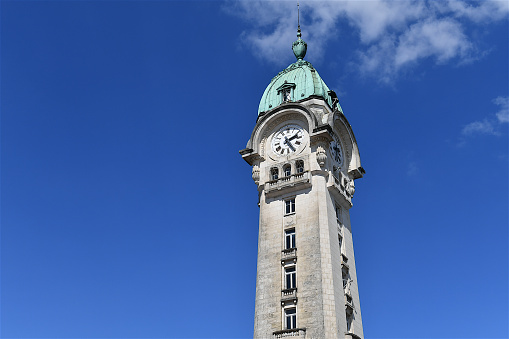 Limoges, France-09 02 2020:The clock-tower of the Limoges railroad station.Limoges is a city and commune, the capital of the Haute-Vienne department and was the administrative capital of the former Limousin region in west-central France.