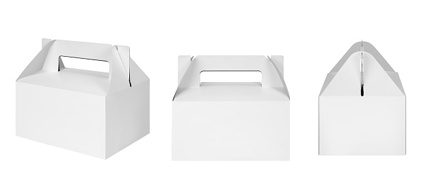 Caja de pastel para llevar aislada sobre fondo blanco con ruta de recorte photo