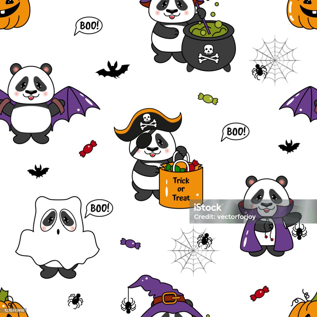 Happy Halloween Panda Bear Pattern Seamless Hình Minh Họa Vector ...