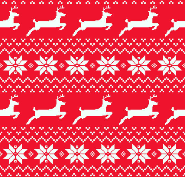 Seamless Pixelated Wool Christmas Background Vector illustration of seamless pixelated wool christmas background. christmas pattern pixel stock illustrations