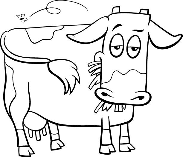 cow farm animal character cartoon coloring book page Black and White Cartoon Illustration of Spotted Cow Farm Animal Character Coloring Book cow clipart stock illustrations
