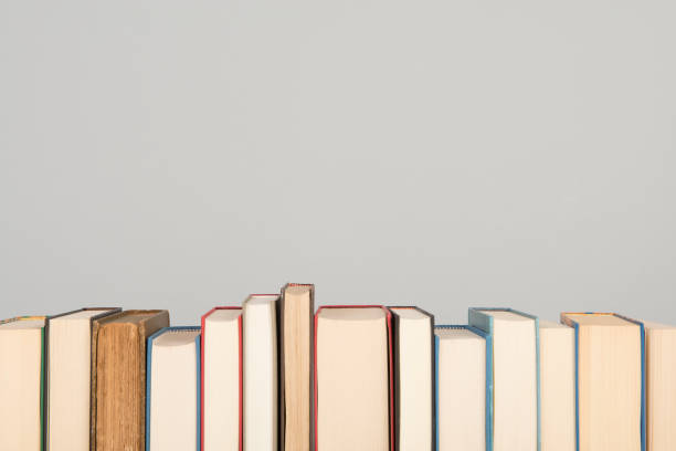 istock Row of books on a gray background with space for copy 1270582789