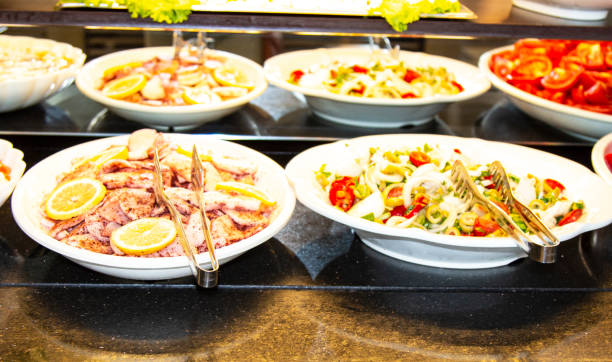 istock Catering food, salad in a white plate, buffet 1270587397