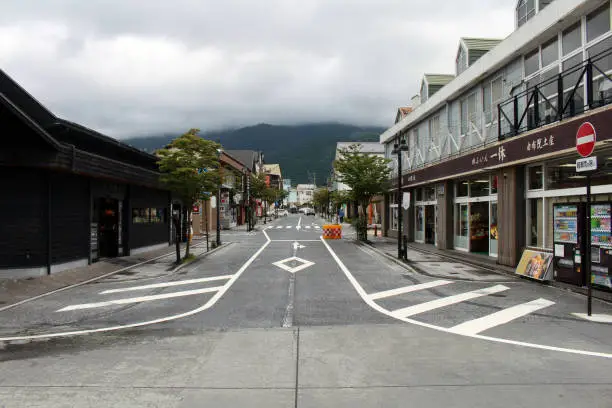 Shops around Yufuin station, a Japanese onsen or hotspring destination. Taken in June 2019.