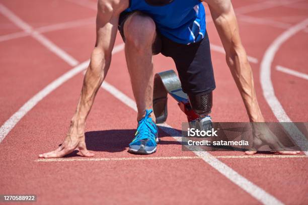 Adaptive Sportsman Starting Point Stock Photo - Download Image Now - Athlete with Disabilities, Disability, Running