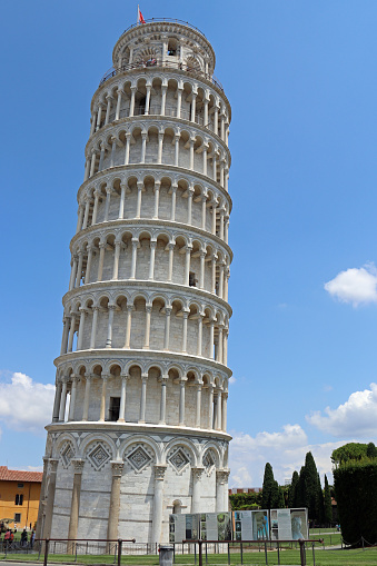 Leaning tower of Pisa at the Piazza dei Miracoli or the Square of Miracles in Pisa, Italy