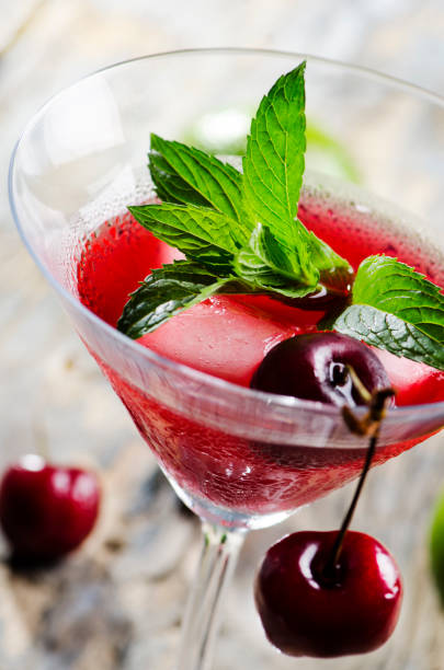 istock Closeup of cherry cocktail with mint 1270593245