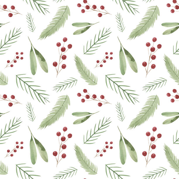 istock Seamless Christmas watercolor pattern with berries and spruce pieces. Holiday, new year, winter, decoration, textiles, wallpaper. 1270593592