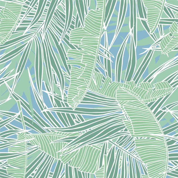 ilustrações de stock, clip art, desenhos animados e ícones de tropical pattern with leaves. seamless texture with banana and palm tree leaf. modern trendy background for web sites and internet, summer print. hand drawn tropical foliage. - tropical rainforest jamaica tropical climate rainforest