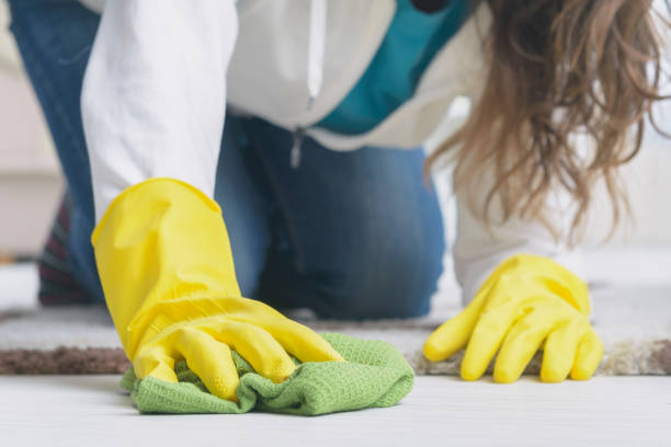 istock Hand clean wooden floor with rag 1270598297