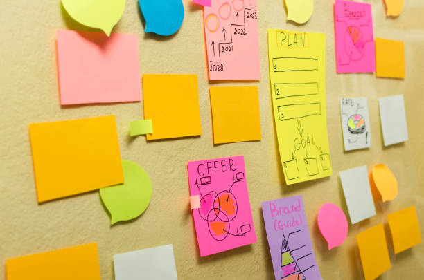 istock Brainstorming concept. Colorful papers on the yellow wall 1270602058