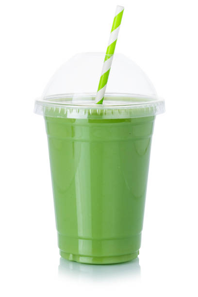 istock Fruit juice green smoothie straw drink cup isolated on white 1270603932