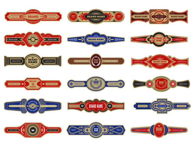 ilustrações de stock, clip art, desenhos animados e ícones de cigar badges. vintage labels set template for cigars vector design collection - charuto