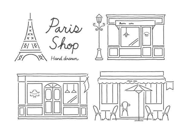 bildbanksillustrationer, clip art samt tecknat material och ikoner med paris butiker - skyltfönster