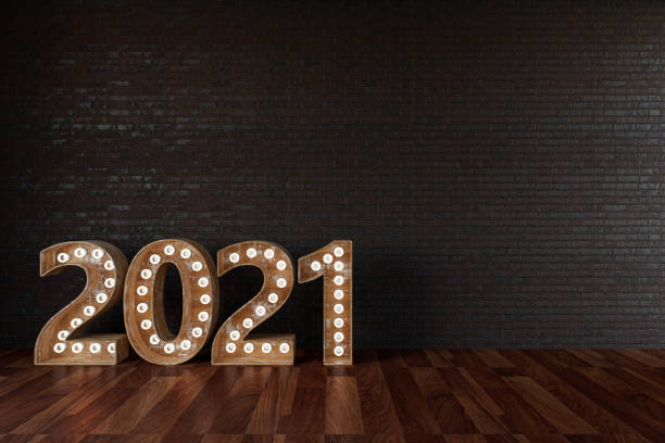 2021 Bulb Sign On Black Brick Wall
