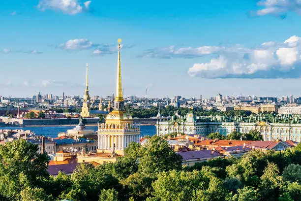 Saint Petersburg skyline - The Admiralty and Peter and Paul Fortress, view from Saint Isaac's Cathedral.