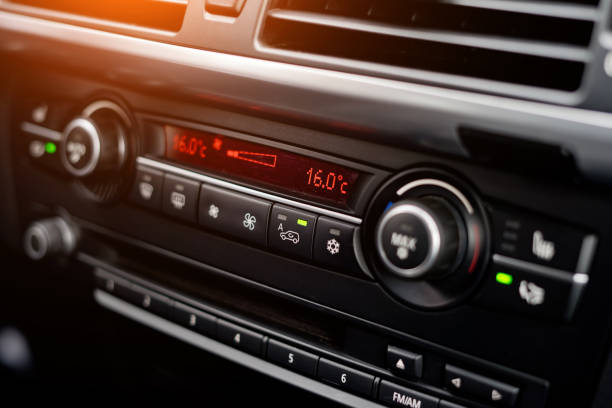 istock Temperature display on the car's climate control panel in a blurry background 1270608318