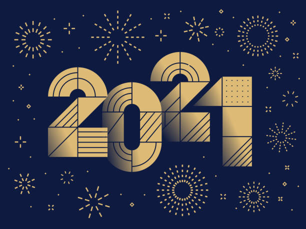 ilustrações de stock, clip art, desenhos animados e ícones de geometric happy new year 2021 greeting card with fireworks - 0 1 year