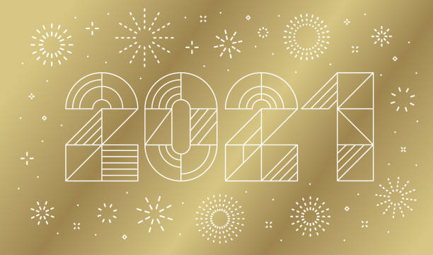 ilustrações de stock, clip art, desenhos animados e ícones de geometric happy new year 2021 greeting card with fireworks - 0 1 year