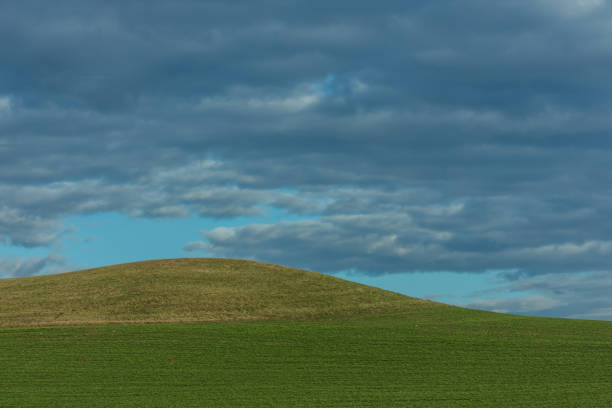 istock two different shapes of green in a landscape with sky 1270609897