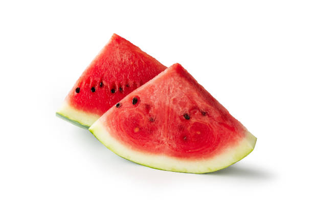 istock Sliced ripe watermelon isolated on white background. Clipping path 1270611167