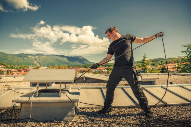 spazzacamino che pulisce un camino - chimney sweeping foto e immagini stock