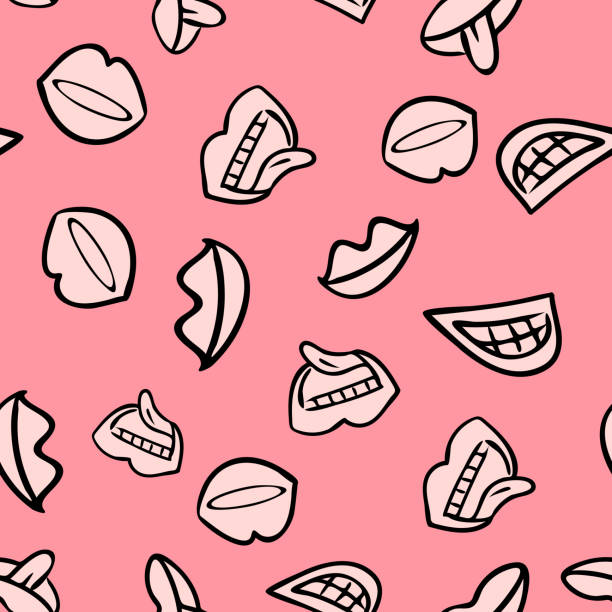 Seamless Pattern With Cute Cartoon Color Lips Original Doodle Vector  Drawing Stock Illustration - Download Image Now - iStock