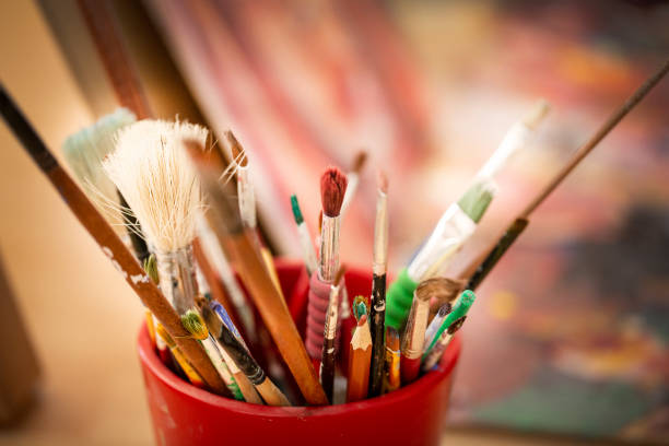 istock Close up of different paint brushes. 1270616635