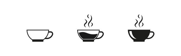 커피 컵 은 흰색 배경에 검은 아이콘을 설정합니다. 에스프레소 심볼 절연 벡터 - coffee coffee crop sign cafe stock illustrations